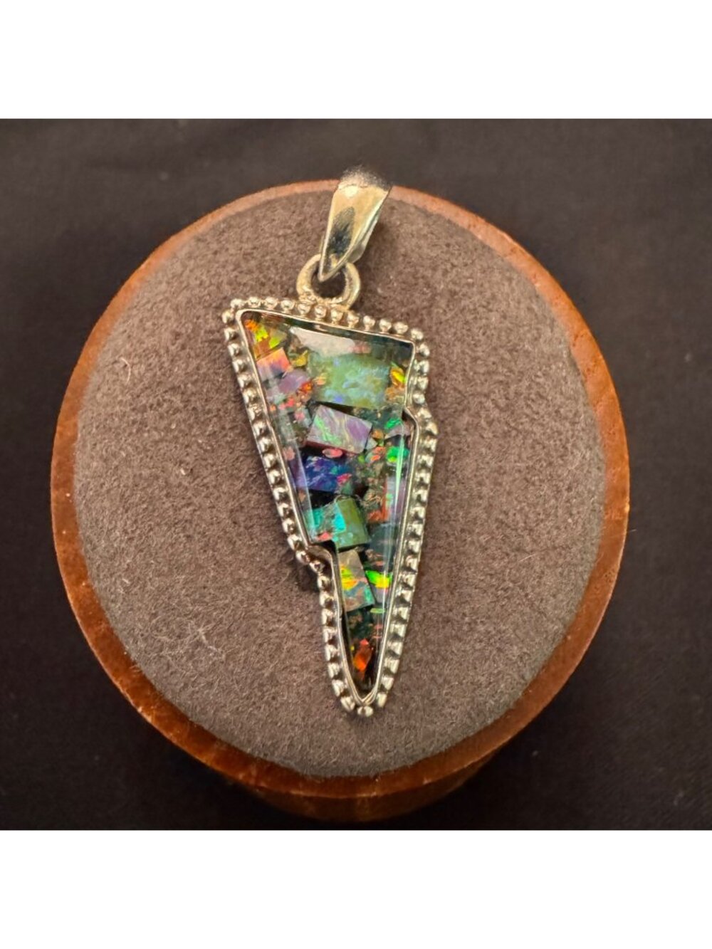 Sterling Silver 925 Multicolor Opal Beaded Border Pendant Size 1.5" Length